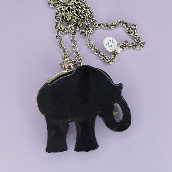 Rhinestone Black Elephant Pendant Necklace with matching Earrings - Picture 4 of 6